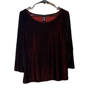 GAP Vintage Whimsigoth Stretch Crimson Velvet Long Sleeve Top Size L Y2K Fairy